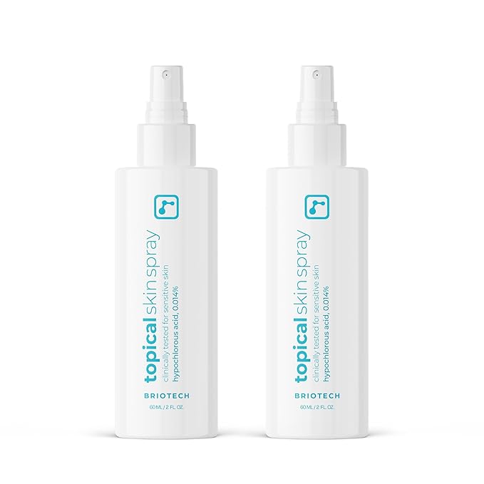 BRIOTECH Topical Skin Spray, Hypochlorous Acid Spray for Sensitive Skin, HOCl Facial Mist, Full Body Support Against Irritation, Calm Redness, Soothe Foot & Scalp, 2 oz Travel Size (2 Pack)-BrightBean Baby