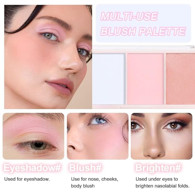 3 IN 1 Brown Nude Face Highlight Bronzer Powder Palette for Face Cheeks Contour Brightening, Buildable Matte Coverage Natural Makeup,Ultra Sculpt Nose Shadow Eyeshadow Primer-Nude-BrightBean Baby