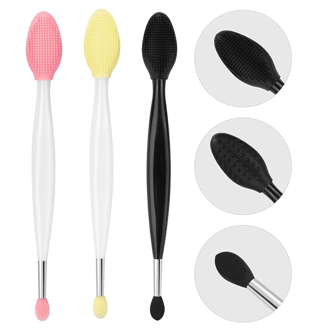 Unaone Lip Scrub Brush - 3 PCS Dual-ended Lip Scrubber Exfoliator and Silicone Lip Brush, 2-in-1 Silicone Lip Scrub Tool Lip Mask Applicator, Gentle Exfoliator & Applicator for Soft-BrightBean Baby