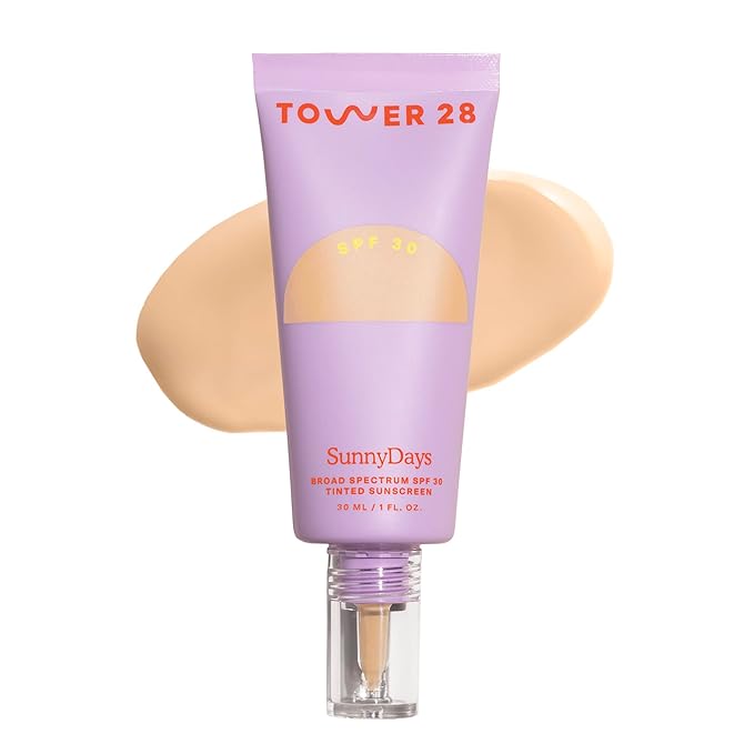 Tower 28 Beauty SunnyDays SPF 30 Tinted Mineral Sunscreen - For Sensitive Skin - 2-in-1 Facial Broad Spectrum UVA/UVB Protection + Foundation - Shade 15 MELROSE, 1 Fl Oz-BrightBean Baby