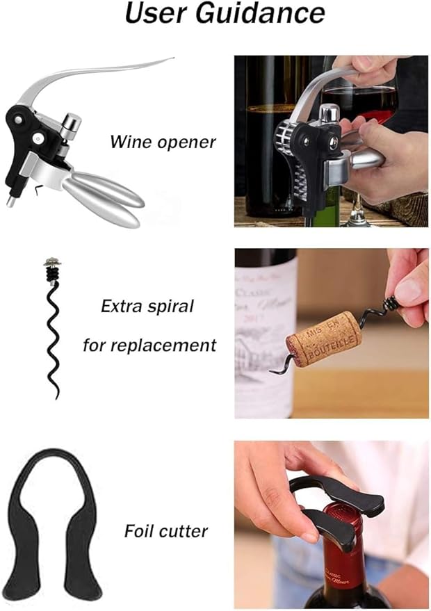 Wine Opener Set with Foil Cutter, Bottle Stopper & Pourer