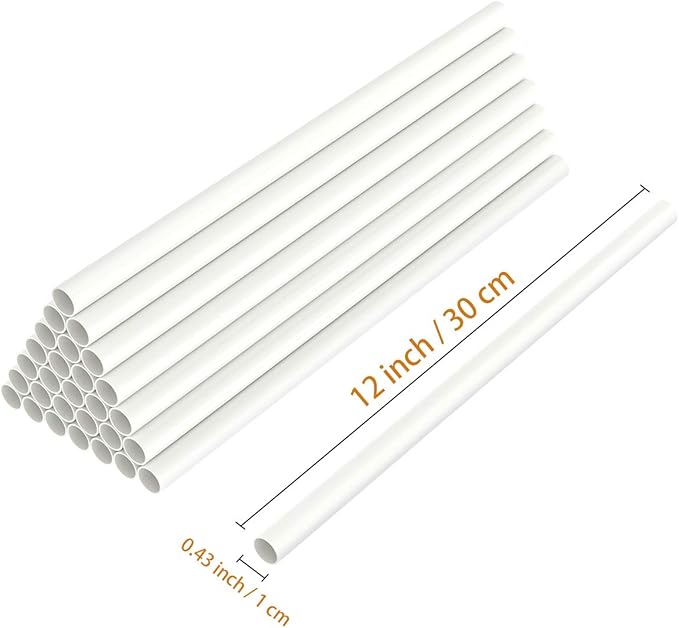 White Plastic Cake Dowel Rods for Tiered Cake Construction and Stacking Supporting Cake Round Dowels Straws with 0.4 Inch Diameter (12 Inch Length)