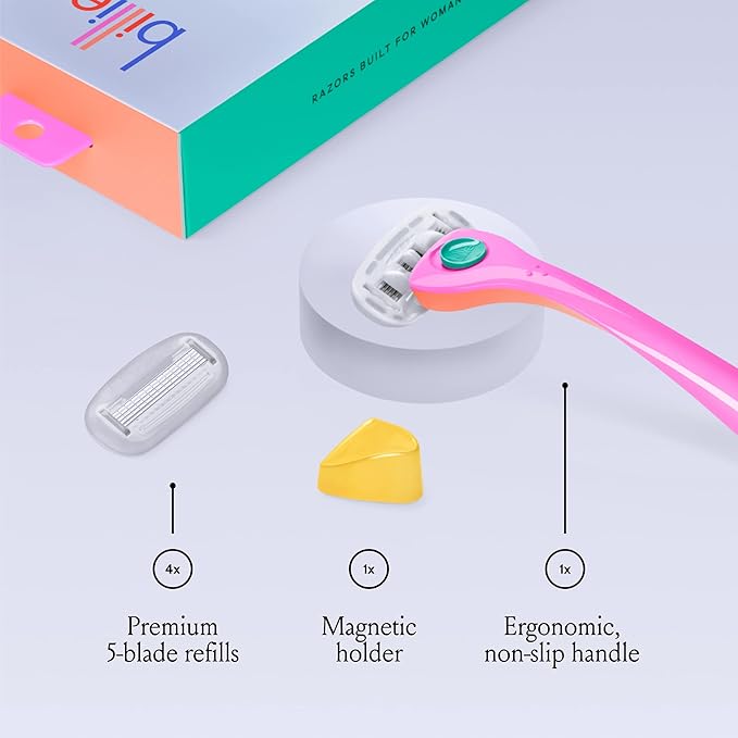 Billie Razors for Women Shave Kit – Women’s Razor + 4 x 5-Blade Razor Refills + Magnetic Holder – Malibu-BrightBean Baby