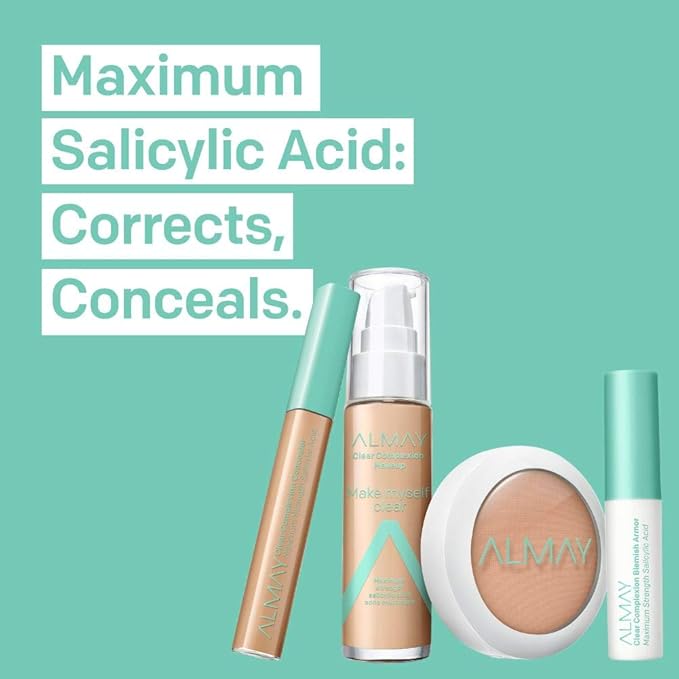 Almay Foundation, Acne Face Makeup with Salicylic Acid, Face Makeup with Skincare Ingredients, Matte Finish, Hypoallergenic, Cruelty Free, Dermatologist Tested Foundation, 100 Ivory, 1 Oz-BrightBean Baby