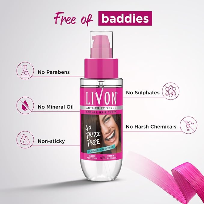 Livon Hair Serum for Men & Women | Frizz-free, stronger and shinier hair | Sulphate & Paraben free| For All Hair Types | Lightweight & Non Greasy | Enriched with Argan Oil & Vitamin E | 3.3 Fl.Oz-BrightBean Baby