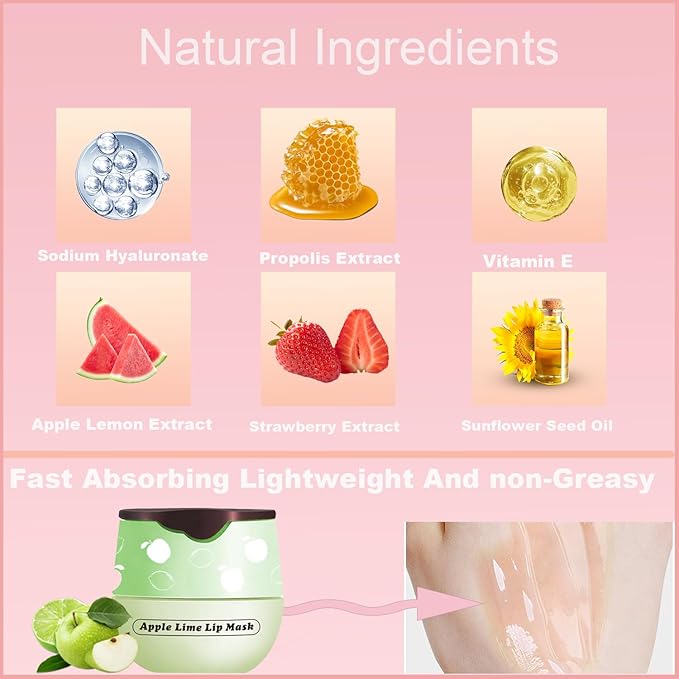 1 PCS Bee Lip Balm Honey Pot, Exfoliating Apple Bee Lip Balm Sleeping Lip Mask Overnight with Sticks, Honey Pot Lip Balm Prevention Dry Hydrating and Crack Lip Scrubs-BrightBean Baby