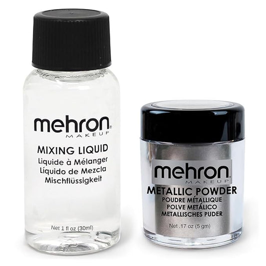 Mehron Makeup Metallic Powder (.17 oz) with Mixing Liquid (1 oz) (Silver)-BrightBean Baby