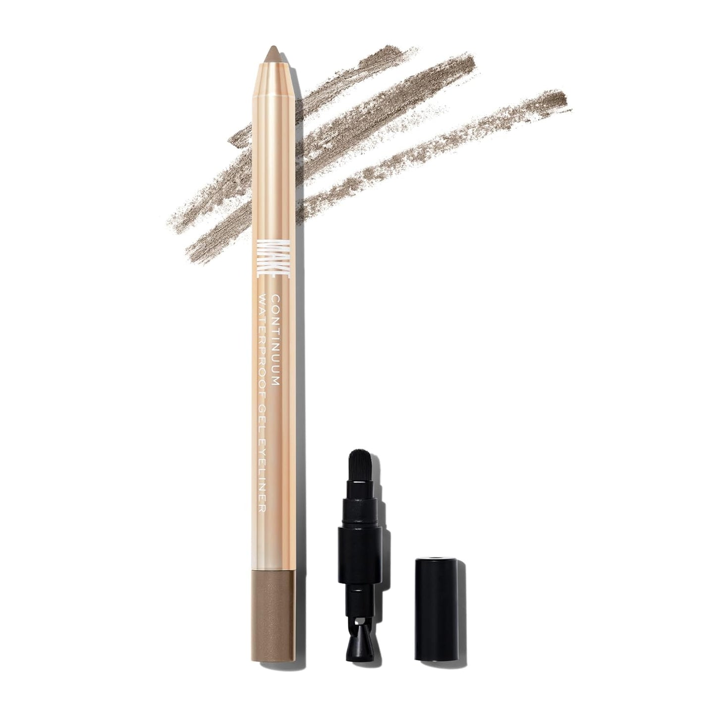 MAKE Beauty Continuum Waterproof Gel Eyeliner Pencil. Creamy, Pigmented Multi-Use, including Waterline with Built-in Sharpener and Blending Brush. Smudge-Proof Makeup. Shade - Halo, Taupe-BrightBean Baby
