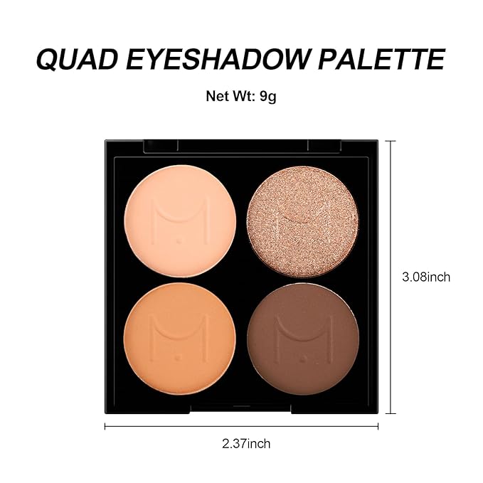 Erinde Quads Matte Eye Shadow Powder Makeup Palette, Nude Neutral Brown Matte Shimmer Eyeshadow, Long Wearing Waterproof Everyday Eye Makeup, sombras de ojos, with Built-In Mirror, 01-BrightBean Baby