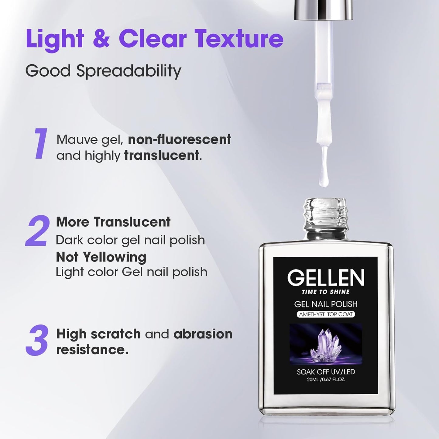 GELLEN No Wipe Gel Top Coat, 20ml Clear Glossy Top Coat Gel Nail Polish, Long Lasting for 28+ Days, DIY Nail Art Manicure for Women Gilrs-BrightBean Baby