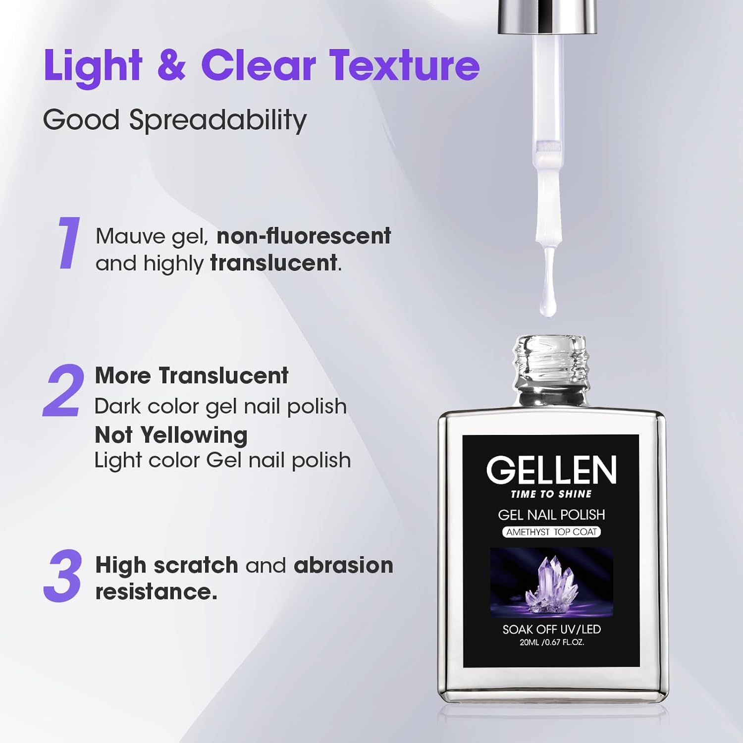 GELLEN No Wipe Gel Top Coat, 20ml Clear Glossy Top Coat Gel Nail Polish, Long Lasting for 28+ Days, DIY Nail Art Manicure for Women Gilrs-BrightBean Baby