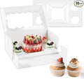10 Pack Cakes and Cupcake Boxes with Transparent Windows Suitable for 4 Cupcakes and 1 Small Cake, Used as Baking Supplies for Birthdays, Weddings, Holidays and Parties.(White, 1+4(10Pack))