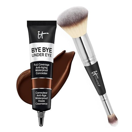 IT Cosmetics Makeup Set - Includes Supersize Bye Bye Under Eye Concealer (45.5 Deep) + Heavenly Luxe Complexion Perfection Concealer Brush (1 fl oz) - with Collagen, Hyaluronic Acid & Antioxidants-BrightBean Baby