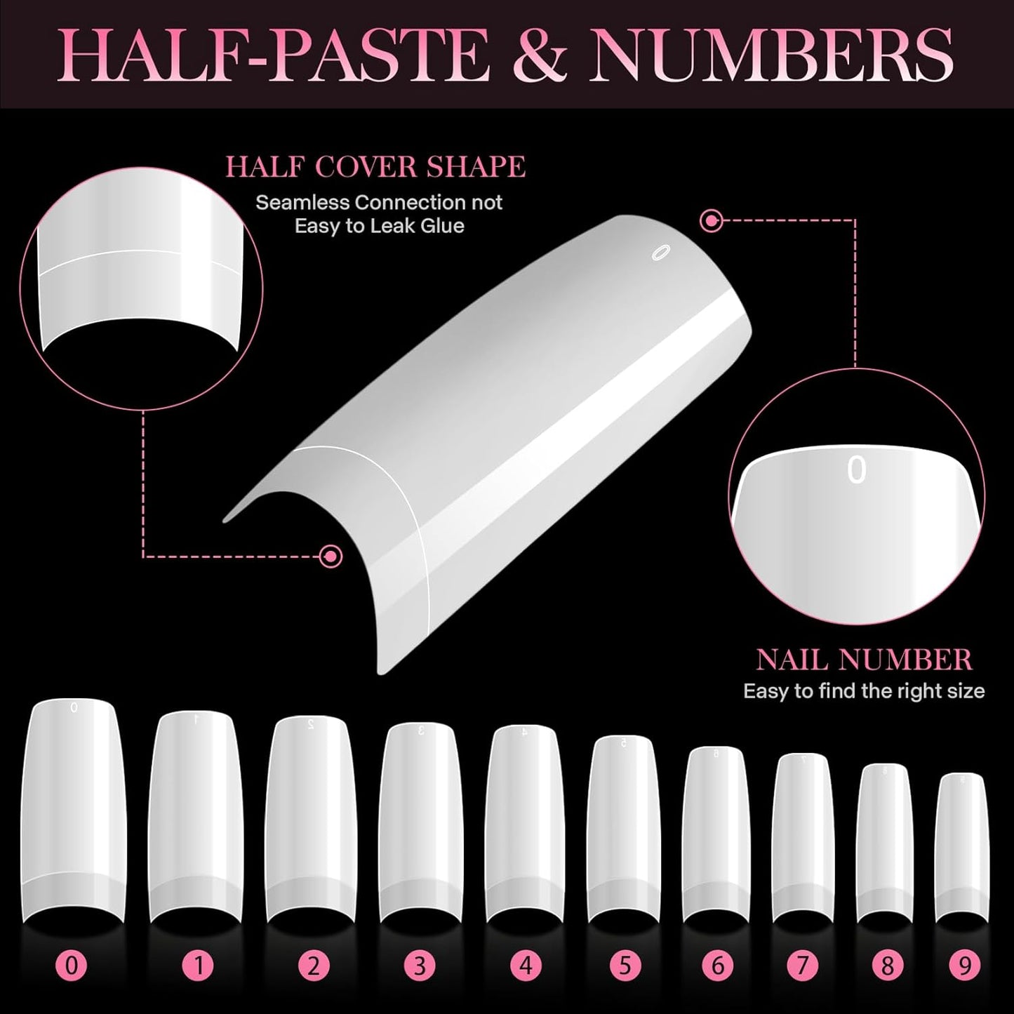 krofaue 500PCS False Nails Tips Lady French Style Acrylic Artificial Tip Manicure Half Cover with Box of 10 Sizes for Nail Tips Art Salons and Home DIY (White)-BrightBean Baby