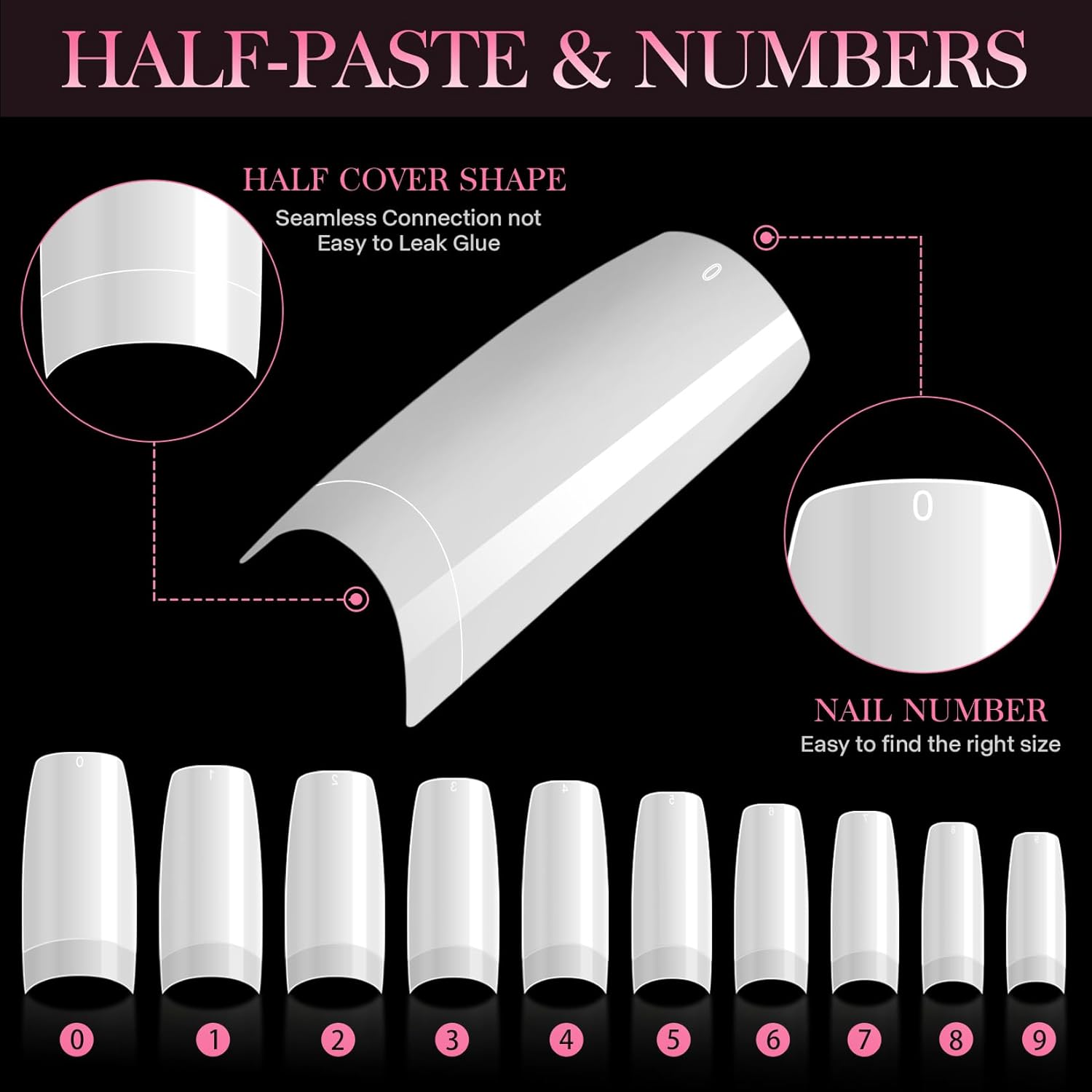 krofaue 500PCS False Nails Tips Lady French Style Acrylic Artificial Tip Manicure Half Cover with Box of 10 Sizes for Nail Tips Art Salons and Home DIY (White)-BrightBean Baby