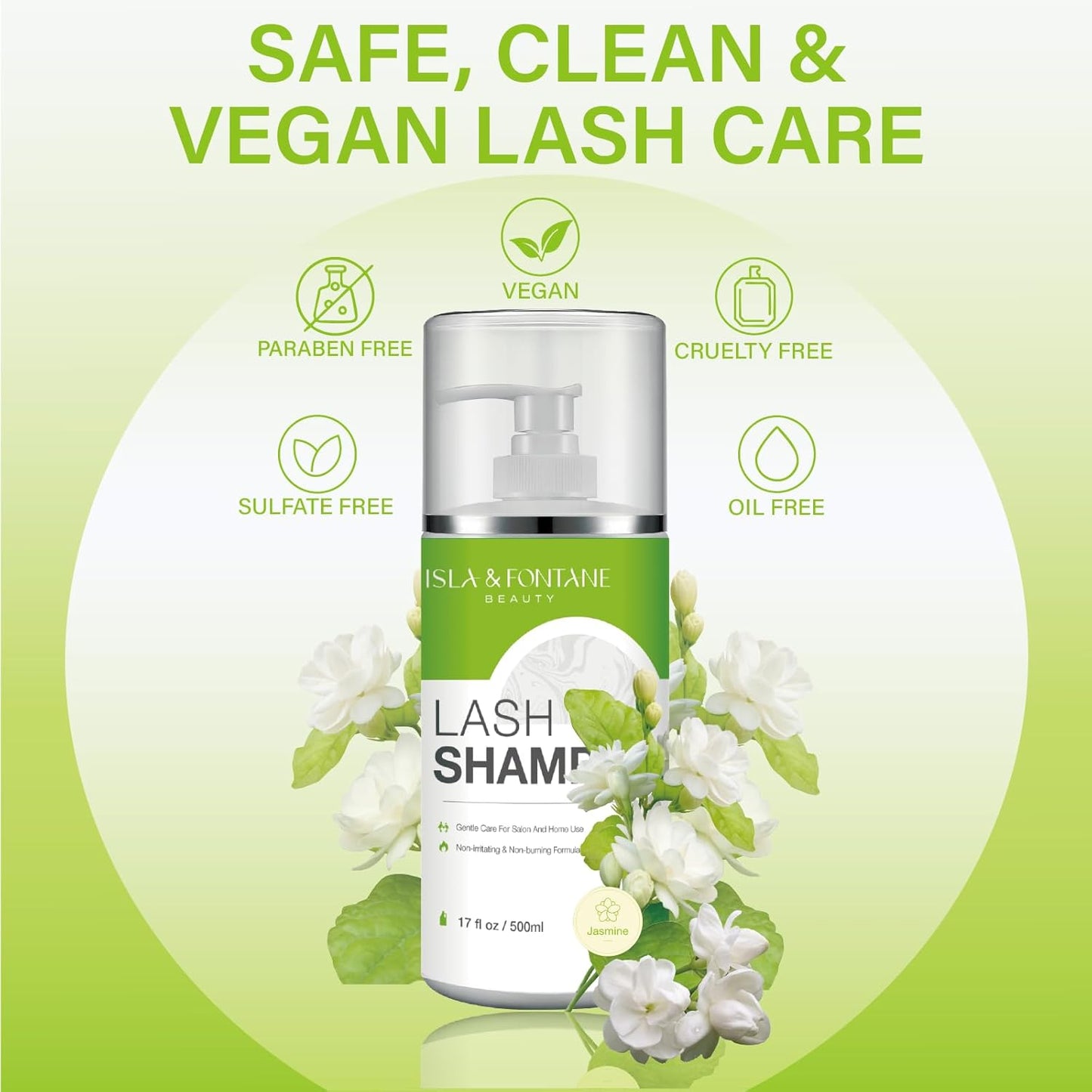 ISLA & FONTANE Lash Shampoo Bulk – Multi-Scent Series – 17 fl oz / 500ml | Gentle Eyelash Cleanser for Lash Extensions | Non-Irritating | Professional Lash Bath Foam For Salon And Home Use (Jasmine)-BrightBean Baby