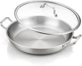 DELARLO 13" Tri-Ply Stainless Steel Paella Pan with Lid