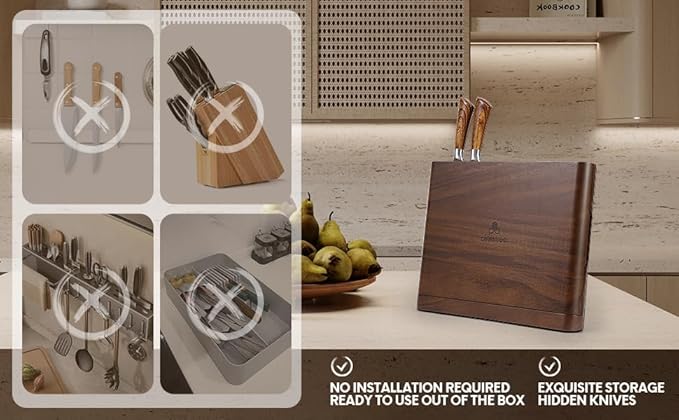 2-in-1 Wood Cutting Board with Magnetic Knife Holder - 16 x 11 Inch Rain Wood, Juice Grooves, Kitchen Organizer for Home Chefs