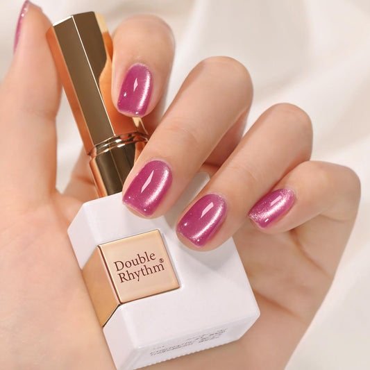 Double Rhythm Cat Eye Gel Polish with Magnet 15ML Holographic Glitter Shimmer Translucent Sheer Color Jelly Glass Magnetic Gel Polish Salon DIY at Home (Purple Pink-MC1043)-BrightBean Baby