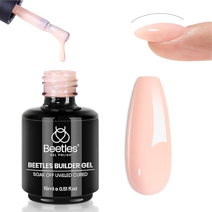 Beetles Pink Nude Builder Gel for Nails 7 in 1 Strengthener Gel for Nail Apex & Thickening Nail Extension DIY Salon at Home Beauty Gift Sets for Women Base Coat Top Coat Needed-BrightBean Baby