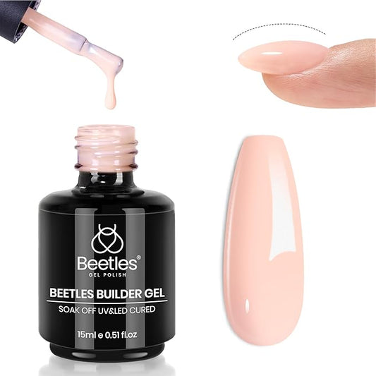 Beetles Pink Nude Builder Gel for Nails 7 in 1 Strengthener Gel for Nail Apex & Thickening Nail Extension DIY Salon at Home Beauty Gift Sets for Women Base Coat Top Coat Needed-BrightBean Baby