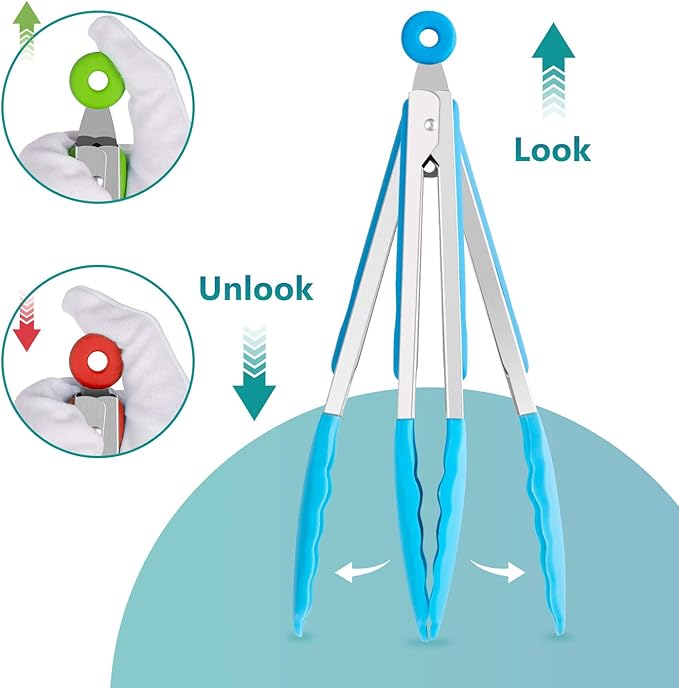 Kitchen Tongs Set of 3, Cooking Tongs with Silicone Tips, Non-Stick Non-Scratch Heat Resistant Tongs for Grilling Cooking BBQ Salad Serving (Multicolor, 7/9/12 Inch)