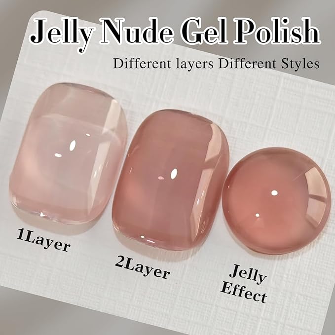 Double Rhythm Translucent Gel Polish Sheer Neutral Natural Light Milky Same Color Same Bottle 15ML Jelly Nail Polish Nail Art DIY at Home (Deep Nude-A1412)-BrightBean Baby