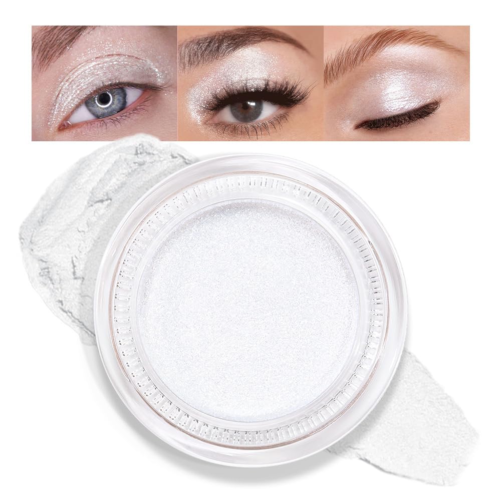 Cream Glitter Pearl White Shimmer Metallic Eyeshadow Palette Makeup, Natural Single Mini Instant Holographic Eyeshadow For Women, Sombras Crema Para Ojos,Talc,Paraben&Cruelty Free, P01-BrightBean Baby