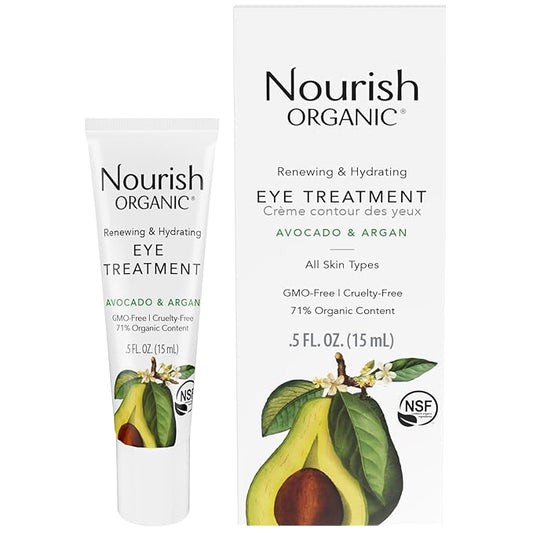 Nourish Organic Eye Treatment, Avocado & Argan – Renewing & Hydrating Under Eye Brightener with Vitamin C + Washable Cotton Round-BrightBean Baby