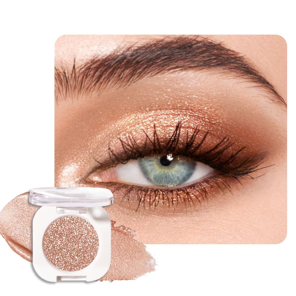 Single Glitter Shimmer Sparkle Eye shadow Palette Makeup, Light Brown Glitter Eyeshadow for Women, Pigmented Waterproof Sombras Para Ojos, Vegan, Talc, Paraben & Cruelty Free, 09-BrightBean Baby