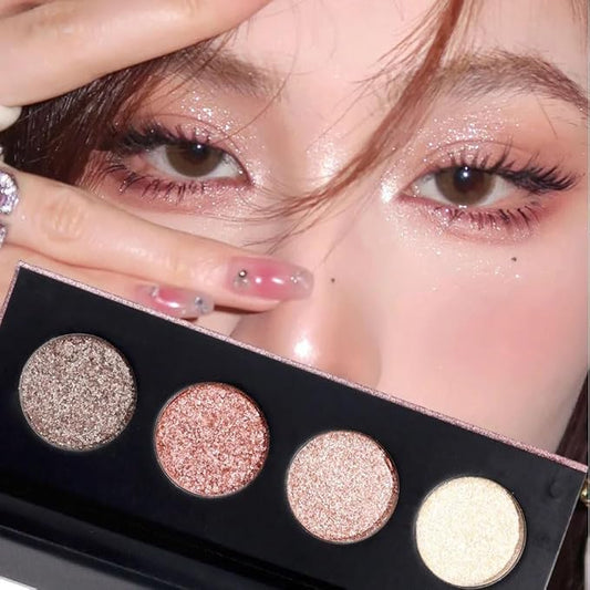 Shiny Highlight Eyeshadow Palette 4 Colors, Cosmetics Shimmer Palette, Cruelty-Free and Vegan Formula, Glitter Eyeshadow for Professional Makeup Kit (A#)