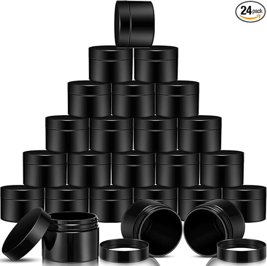 SATINIOR 24 Pieces Empty Clear Plastic Jars with Lids Round Storage Containers Wide Mouth for Beauty Product Cosmetic Cream Lotion Liquid Butter Craft and Food(Black,16 oz)-BrightBean Baby