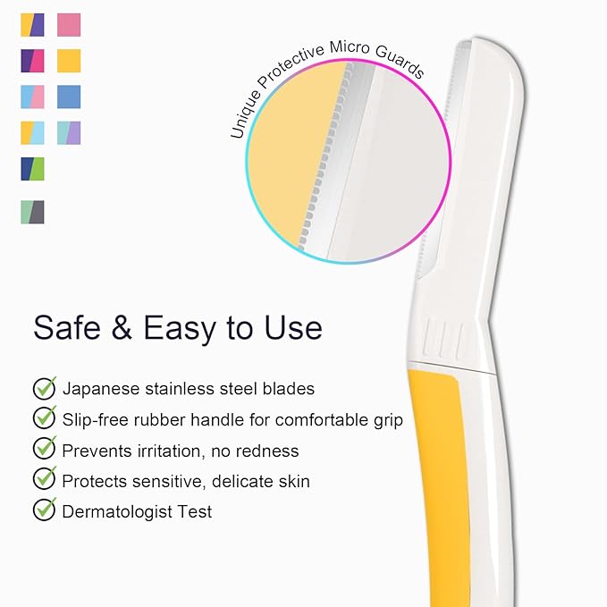 Face Razors for Women, Dermaplane Razor for Women Face, Eyebrow Razor, Dermaplaning Tool, Skin Safe Microblades, Peach Fuzz Remover (9ct, Solar Veil)-BrightBean Baby