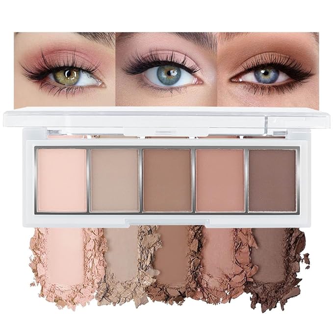 5 Colors Matte Nude Eyeshadow Makeup Palette, Nude Pink Brown Taupe Neutral Matte Smokey Cream Mini Eye Shadow Palette Makeup for Older Women Blue Green Eyes, Contour Make up Palettes sombras de ojos-BrightBean Baby