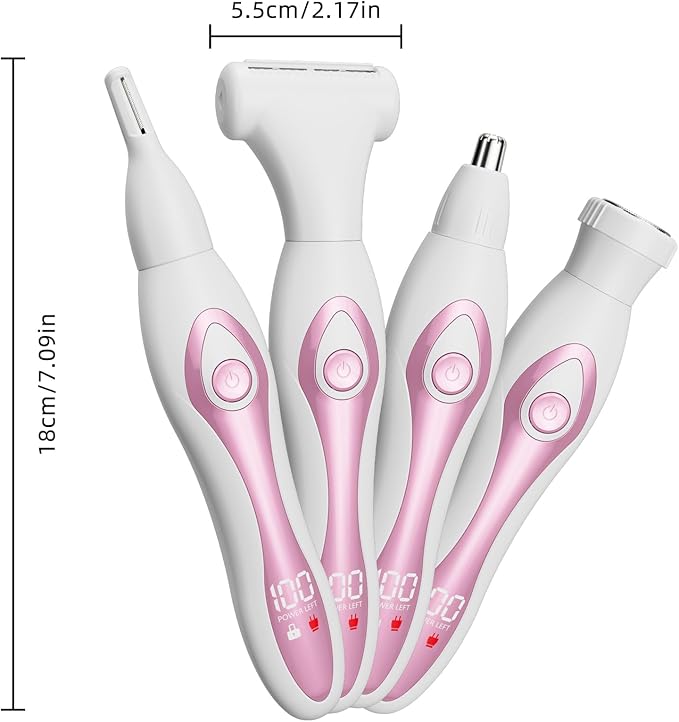 RUIM Electric Razors for Women, 4-in-1 Painless Bikini Trimmers with LED Display, Rechargeable Wet/Dry Body Razors for Arms, Legs, Pubic Hair, Face-BrightBean Baby