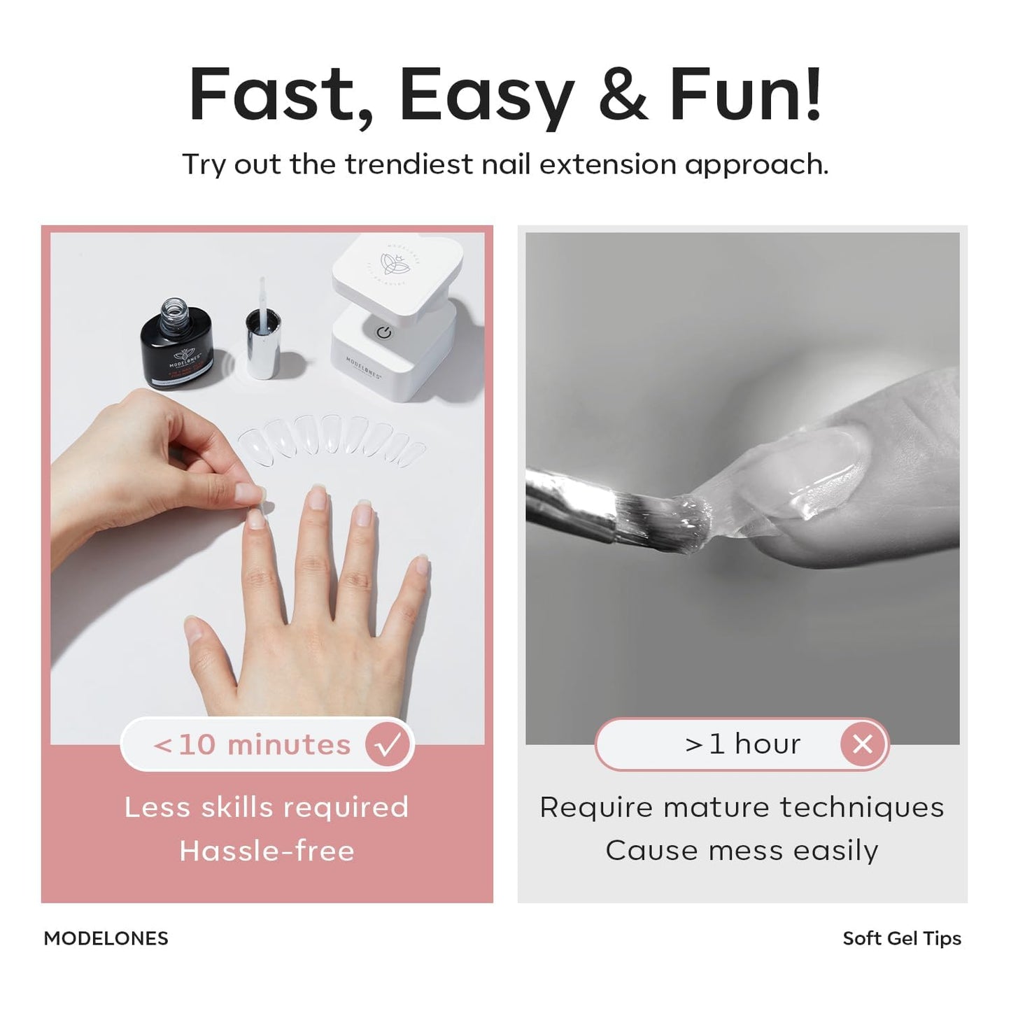 Modelones Extra Short Oval Round Nail Tips - 510Pcs Soft Fake Nails Tips Gel Pre-shaped Half Matte Full Cover No Filed False Extension Manicure Salon DIY at Home 15 Sizes-BrightBean Baby