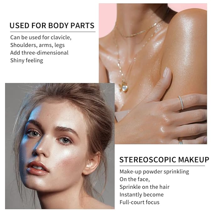 AKARY Shimmer Highlighter Powder, Fairy Polvo De Hadas Highlighter Powder & Blush Stick, Instant Glow Luminizer Duo, Glitter Body Face Hair High Gloss Stick, Sparkle Smudge-Proof Highlighter Stick Party Makeup (B1- #2)-BrightBean Baby