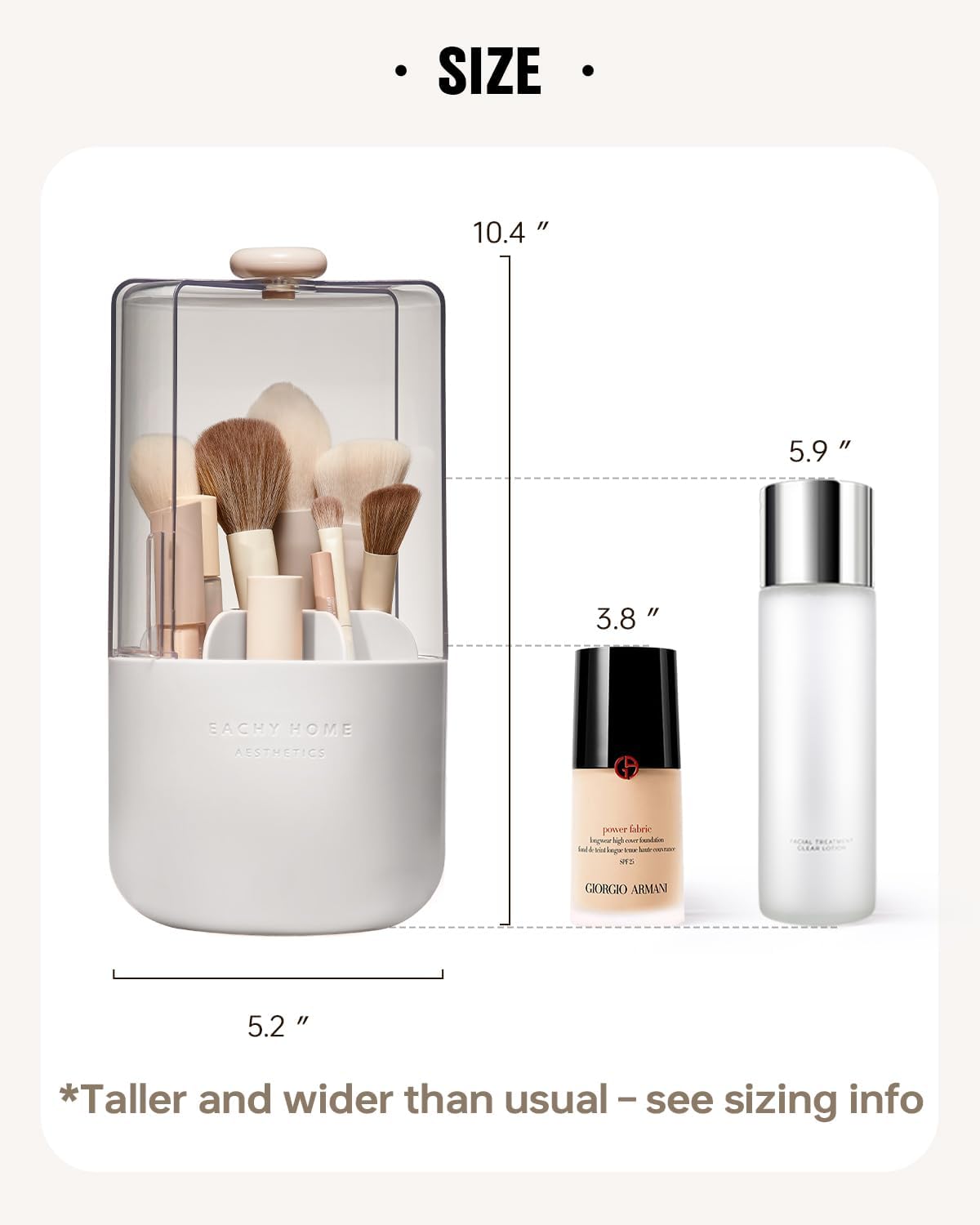 EACHY Makeup Brush Holder 360° Rotating with Dustproof Lid, Waterproof Material, 7 Compartments for Organized Storage, Stylish and Durable Design for Vanity (White)-BrightBean Baby