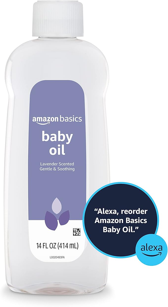 Amazon Basics Baby Oil, Lavender Scented, 14 Fl Oz (Pack of 4) (Previously Solimo)-BrightBean Baby