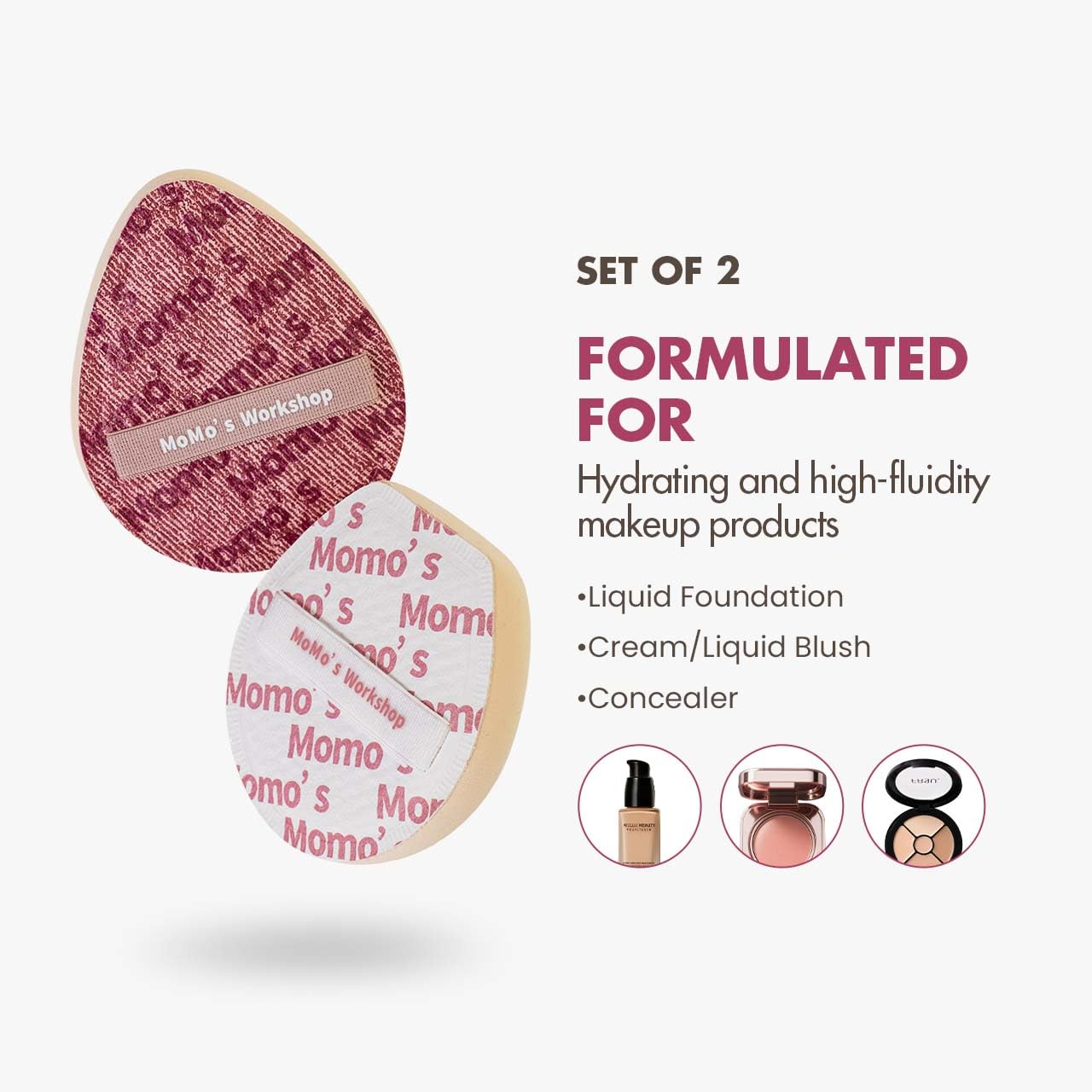 Pink Denim Makeup Sponges,Super Soft Blenders Sponge for Liquid Foundation Sponge,Large&Soft Yet Bouncy Rubycell,Egg&Flat Edge shape for Dry/Combination Skin,Travel Friendly,2pcs &Storage Case-BrightBean Baby