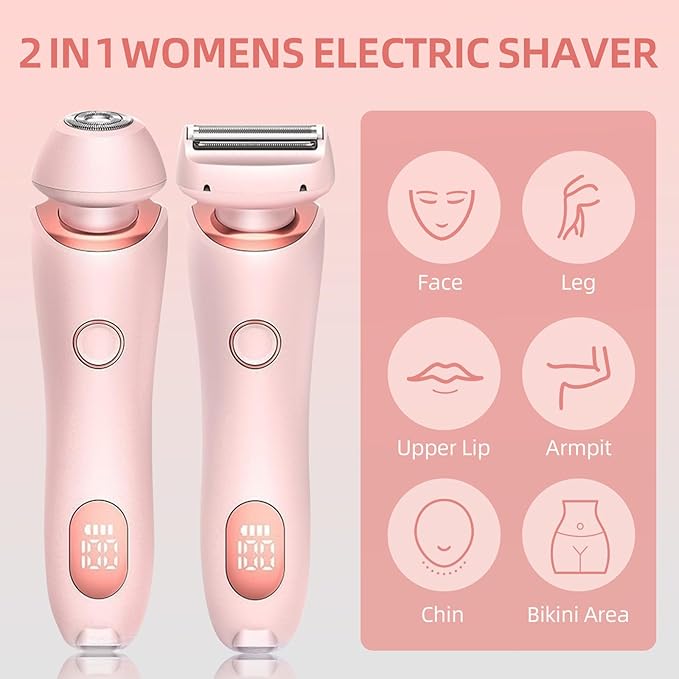 Womens Electric Shaver, 2 in 1 Razor for Women, Wet & Dry Electric Waterproof Razor with LED Display, Cordless Bikini Trimmer for Sensitive Skin, Painless Hair Removal-BrightBean Baby