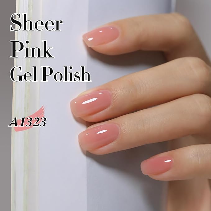 Double Rhythm Translucent Gel Polish Sheer Neutral Natural Light Milky Same Color Same Bottle 15ML Jelly Nail Polish Nail Art DIY at Home (Pink Clear-A1323)-BrightBean Baby
