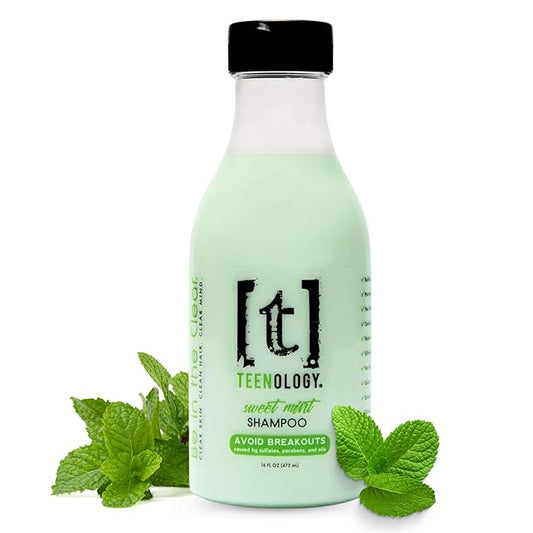 Teenology Shampoo for Teens - Avoid Forehead and Body Acne - No Sulfates or Parabens, Noncomedogenic, Natural Botanical Extracts, 16 oz. (Sweet Mint)-BrightBean Baby