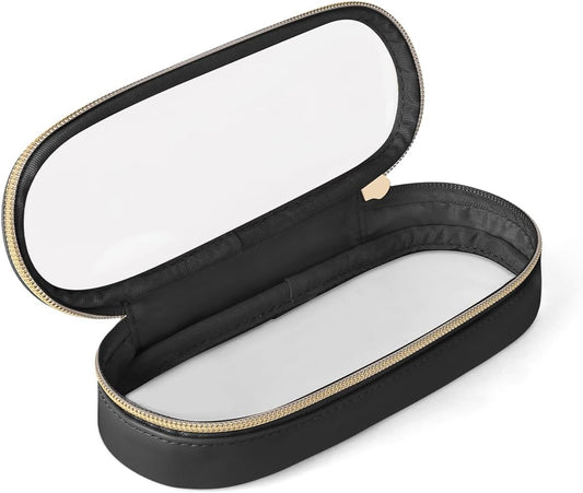 Clear Travel Makeup Brush Holder, Leather Makeup Brush Toiletry Bag, Portable Cosmetic Brush Case, Transparent Waterproof Makeup Brush Storage Bag, Black, Large-BrightBean Baby