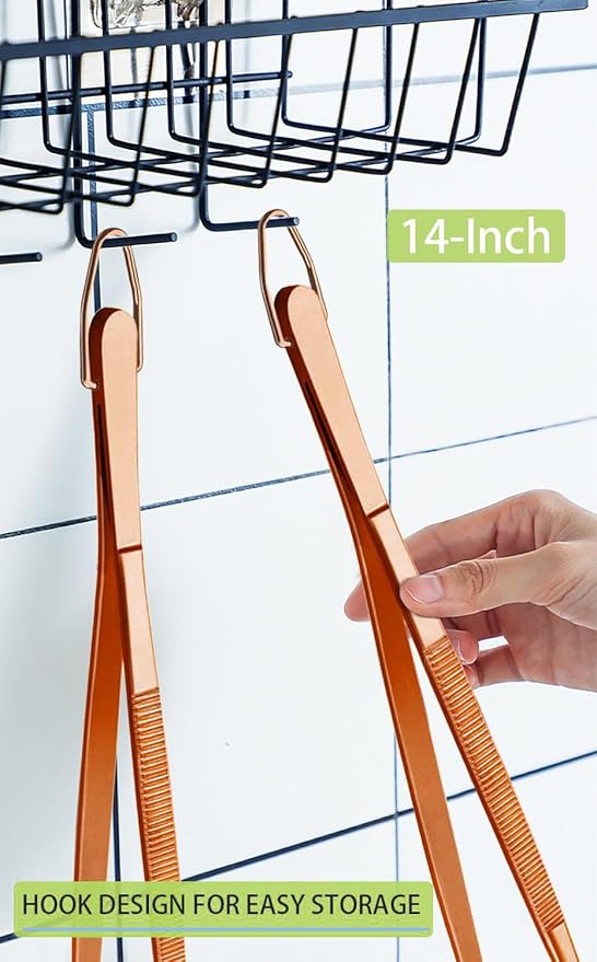 JETKONG 2 Pcs 14-Inch Kitchen Tweezers Extra Long Cooking Tweezer Tongs Stainless Steel Long Food Tweezers (Rose Gold)