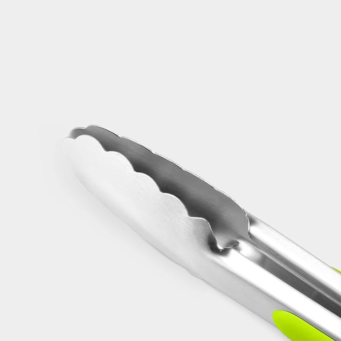 304 Stainless Steel Kitchen Cooking Tongs, 9" and 12" Set of 4 Sturdy Grilling Barbeque Brushed Locking Food Tongs with Ergonomic Grip, Green