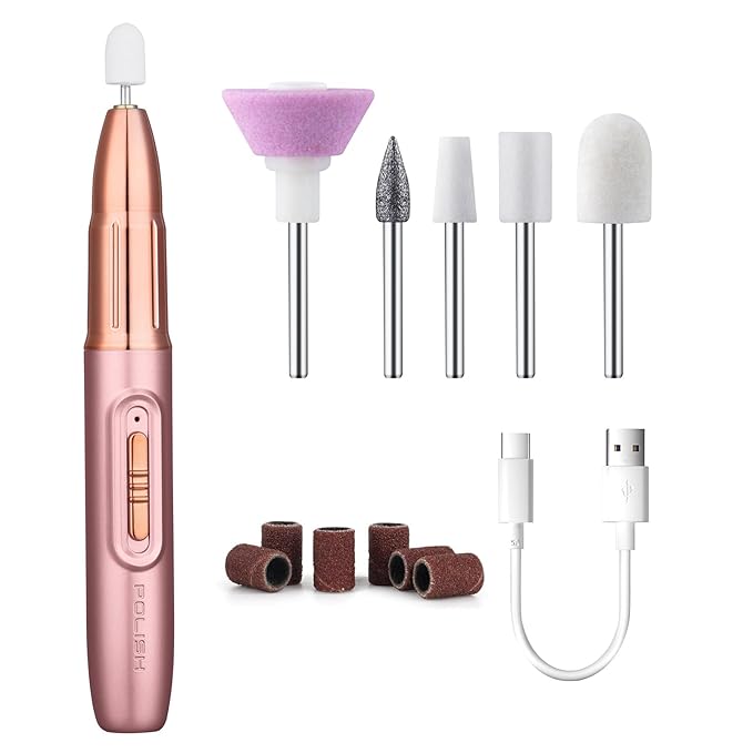Electric Nail File ,Professional Nail Drill for Acrylic Gel Dip Powder Nails Portable Nail Machine Kit Manicure Pedicure Tools Polishing Set with Nail Drill Bits Sanding Bands (Rose Gold)-BrightBean Baby