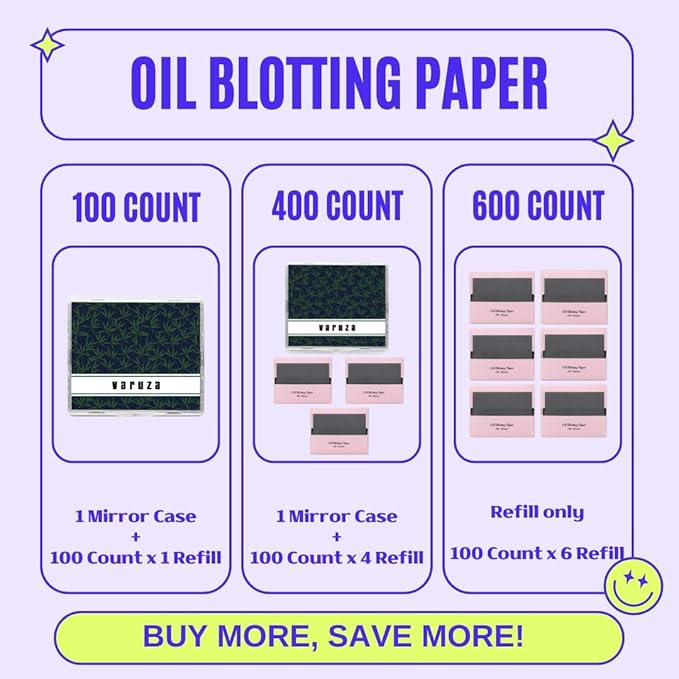 [600 Counts Refills Only] Natural Bamboo Charcoal Oil Blotting Sheets for Face with Mirror Case and Refills-BrightBean Baby