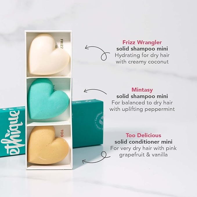 Ethique Discovery Pack for Dry Hair - Shampoo & Conditioner - Plastic-Free, Vegan, Cruelty-Free, Eco-Friendly, 3 Travel Bars, 1.59 oz (Pack of 1)-BrightBean Baby