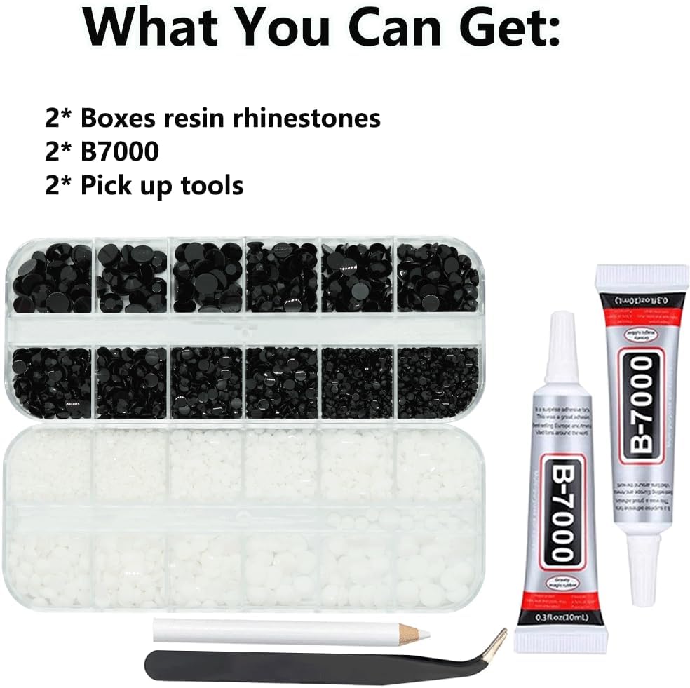 Black And White Rhinestones for Bedazzling With B7000 Glue, 2mm 3mm 4mm 5mm 6mm (SS8-SS30) Non-Hotfix Flatback Nail Gems Beads, Nail Crystals Diamond Kit for Bedazzle Crafting, Nails DIY Art-BrightBean Baby